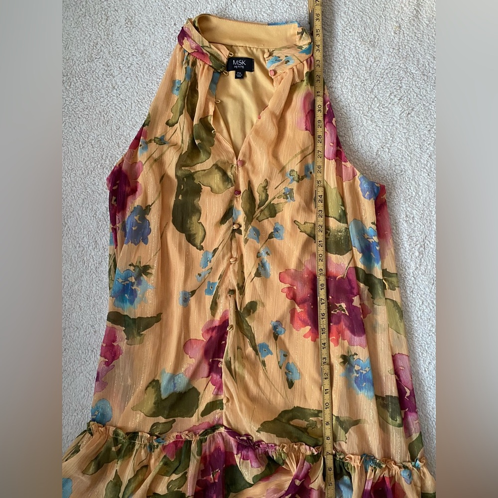 MSK Petite Floral Dress Flapper Retro Bright Floral 20s Collared Sleeveless Chic